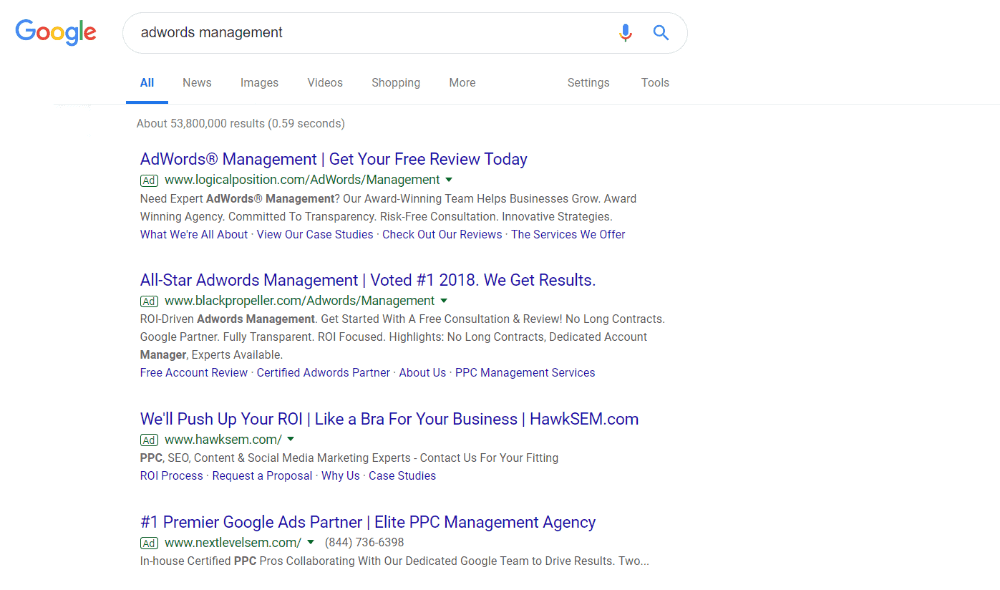 search ads at the top of Google