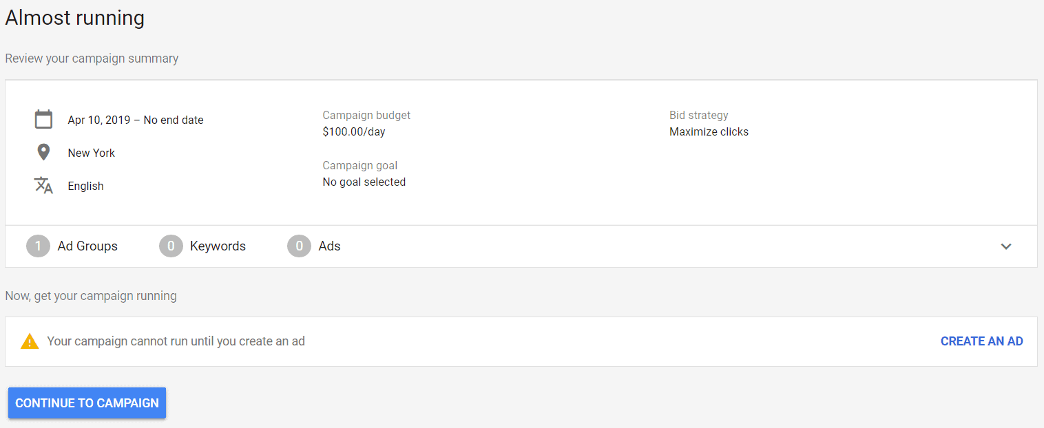 google ads almost running campaign