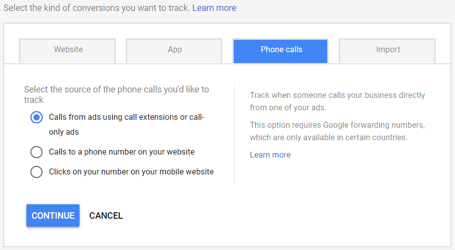 setting up call conversions